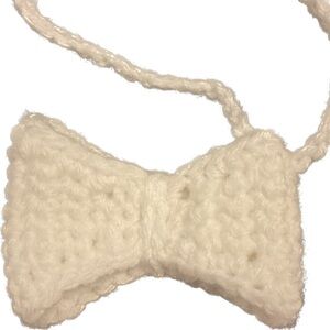 White Handmade Bow bag charm keychain Christmas ornament crochet coquette girly